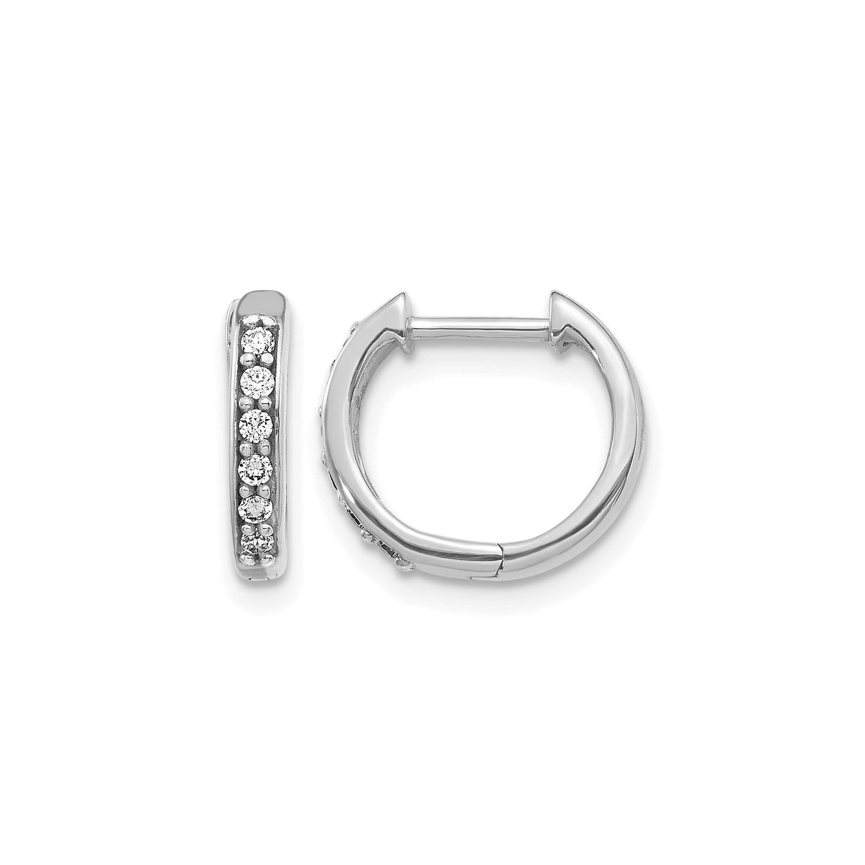 14k White Gold Diamond Huggie Hoop Earrings, Modern Sleek Minimalist Design for Women