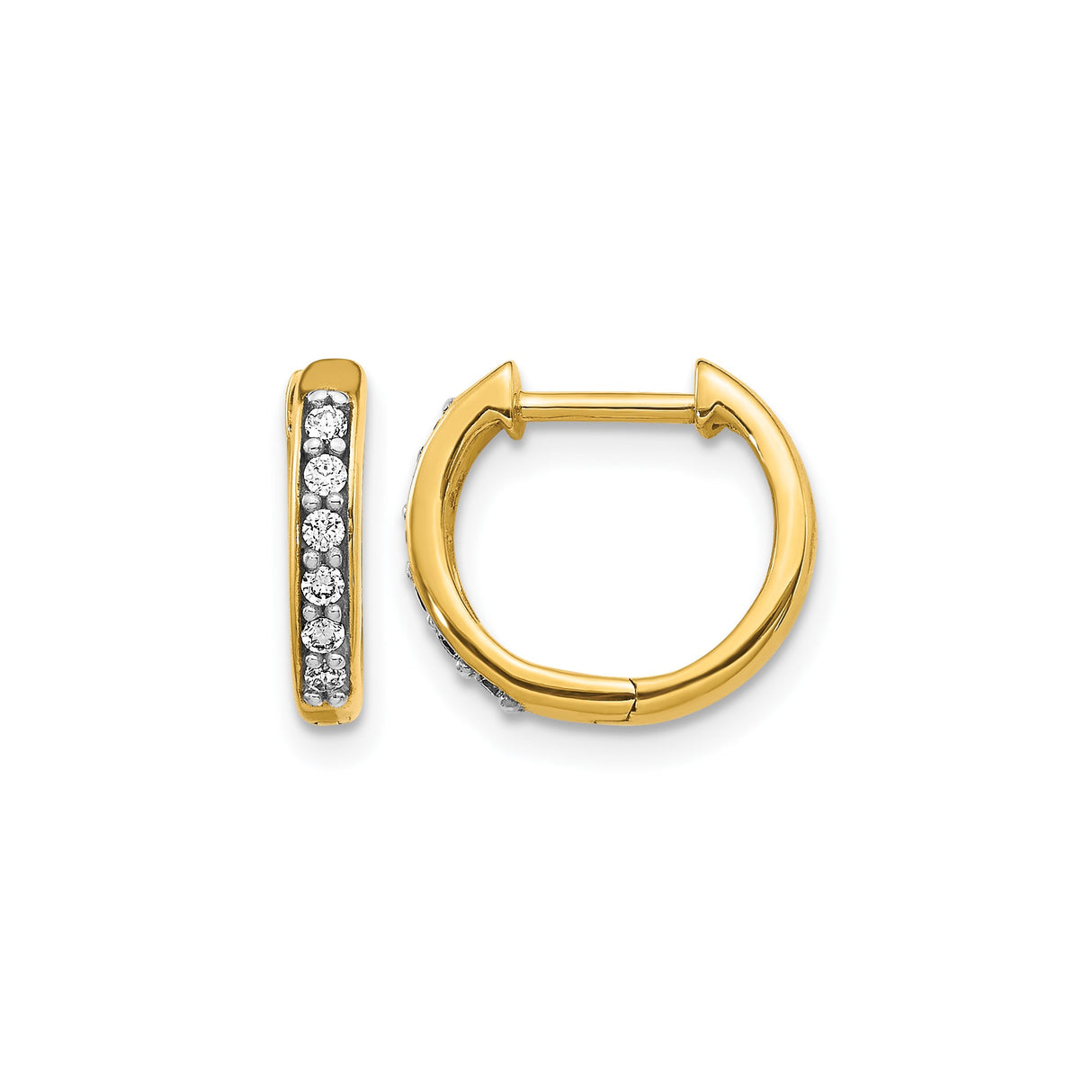 14k Yellow Gold Hoop Earrings with Channel Set Diamonds, Classic Minimalist Design for Women
