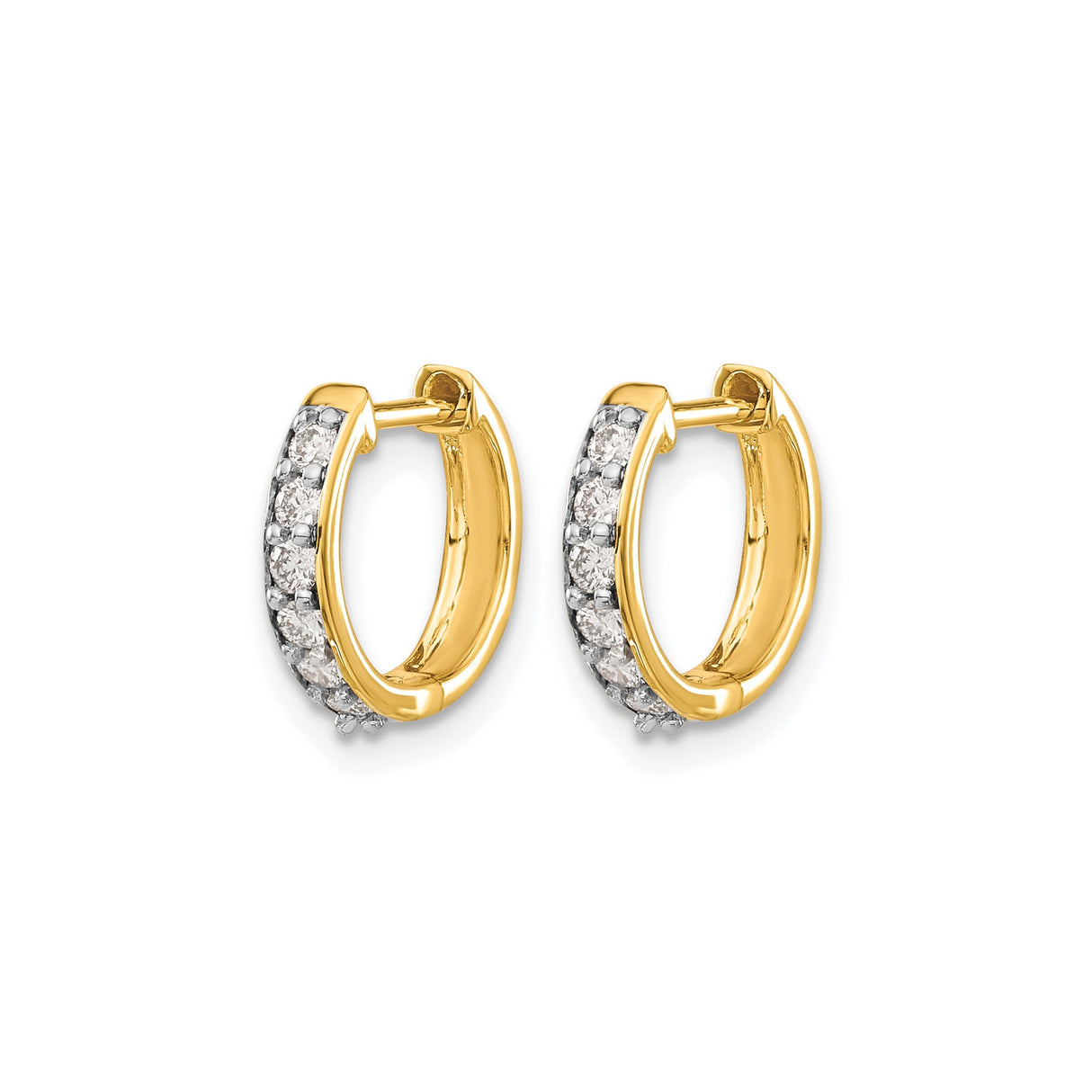 10k Yellow Gold Huggie Hoop Earrings with White Round Cut Diamonds, Classic Channel Set Design