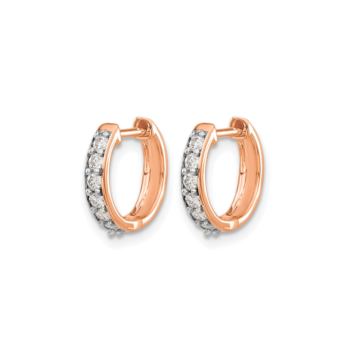 14k Rose Gold Diamond Huggie Hoop Earrings, Channel Set, High Polish, Hinged Closure