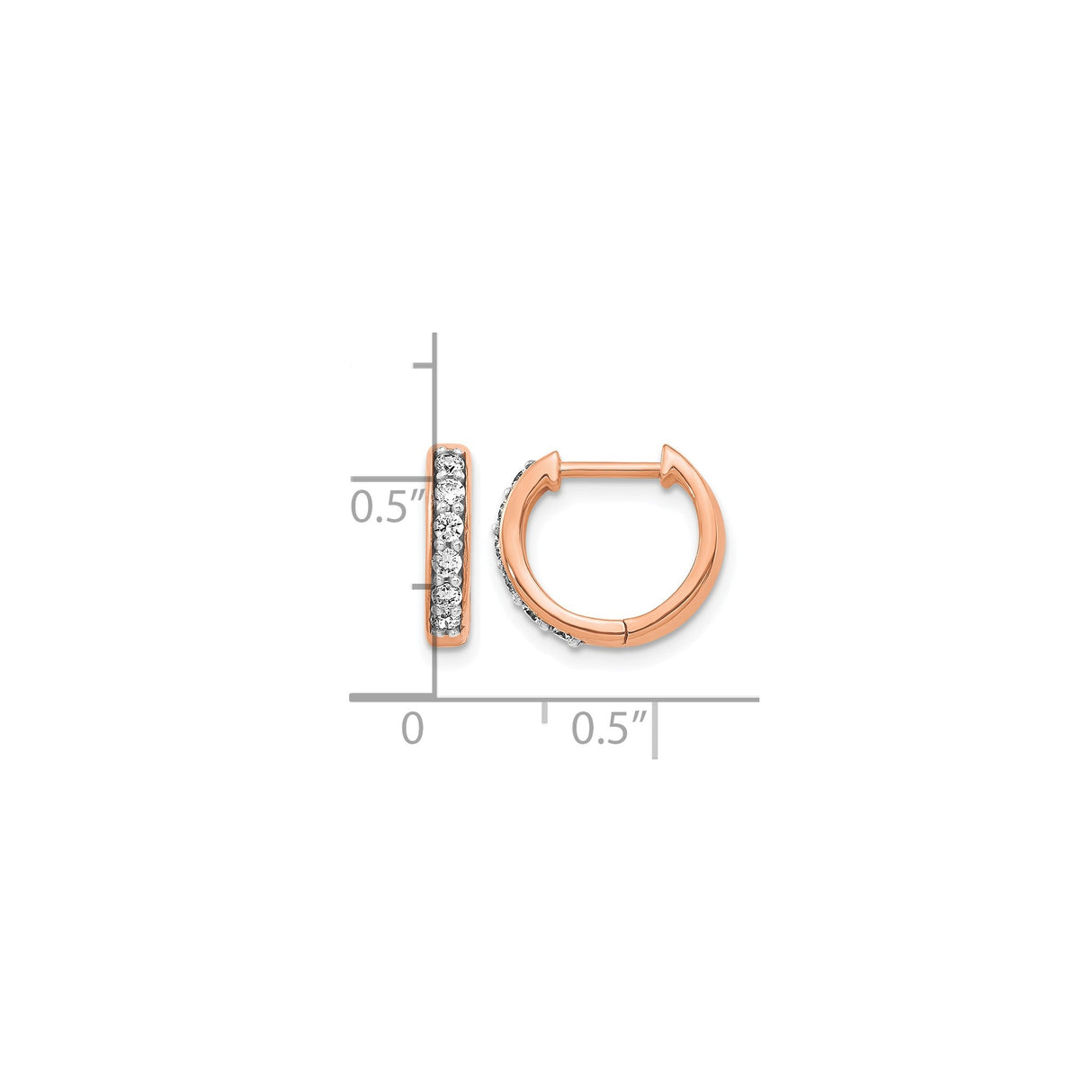 14k Rose Gold Diamond Huggie Hoop Earrings, Channel Set, High Polish, Hinged Closure