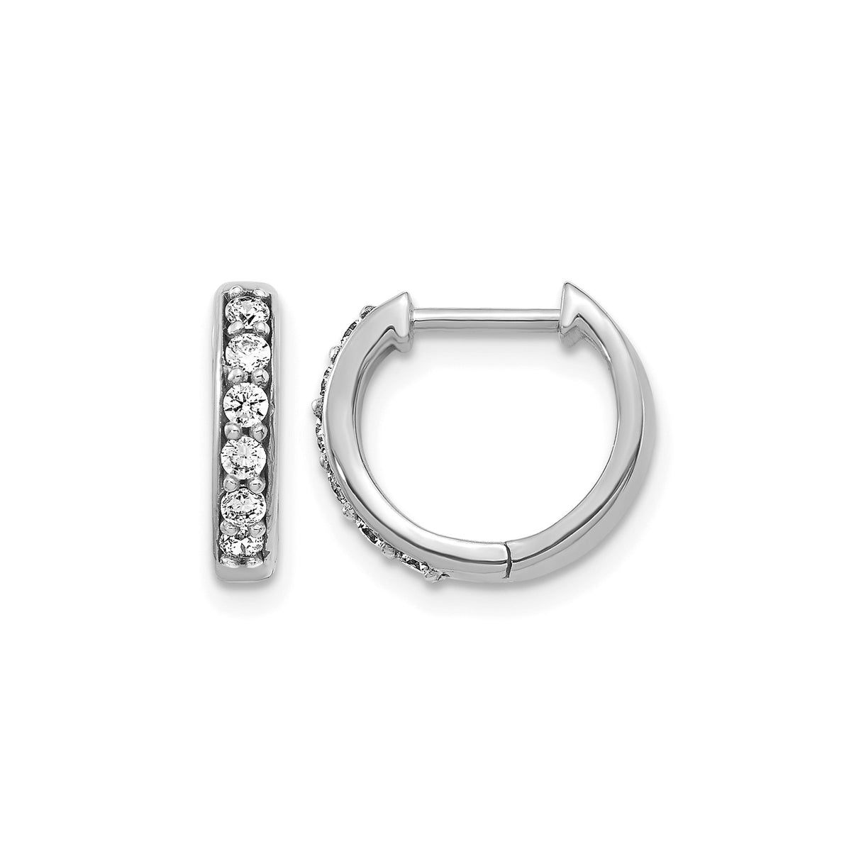14k White Gold Hoop Earrings with Channel Set Round Cut Diamonds, Classic Design for Women
