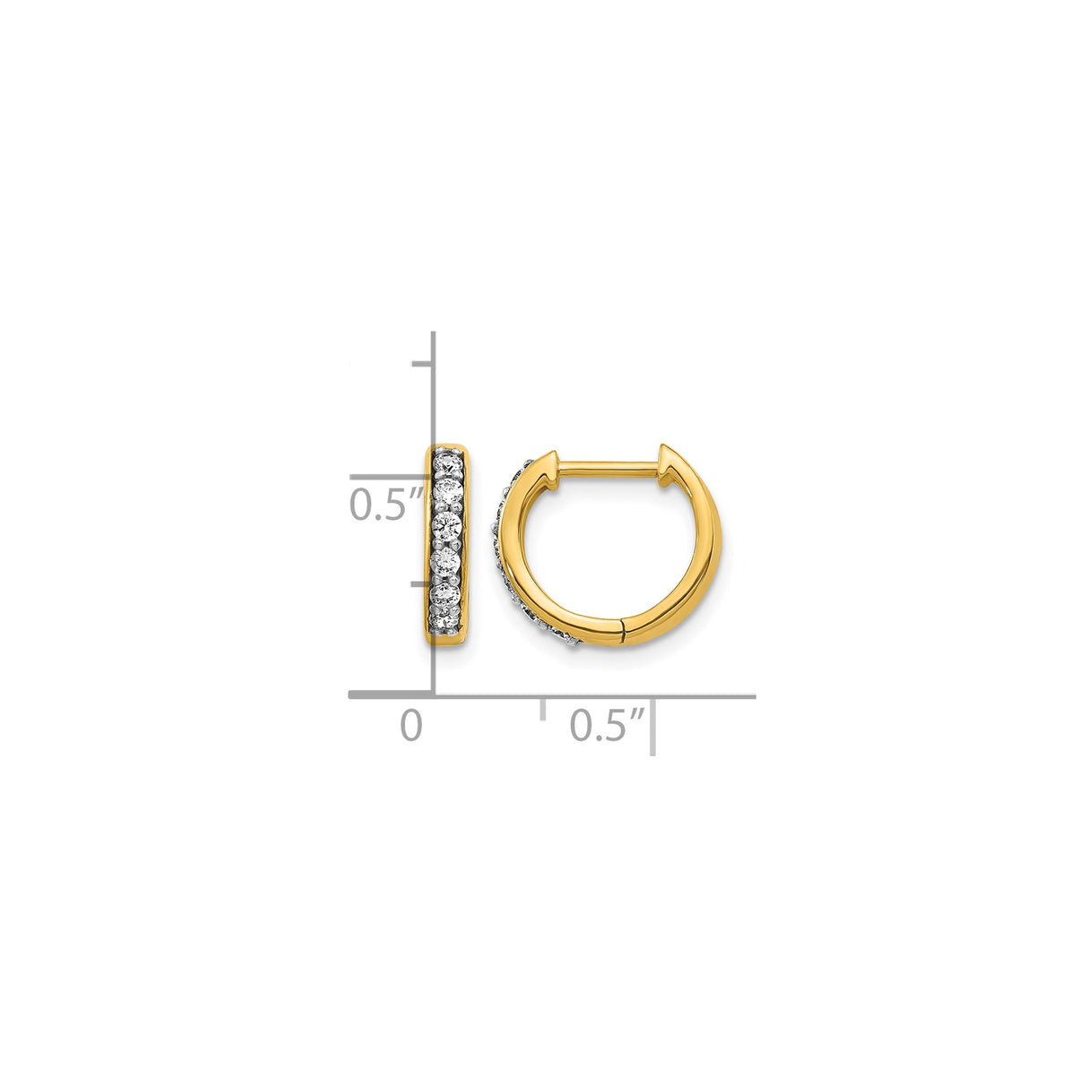 14k Yellow Gold Huggie Hoop Earrings with Round Cut Diamonds, Channel Setting, High Polish Finish