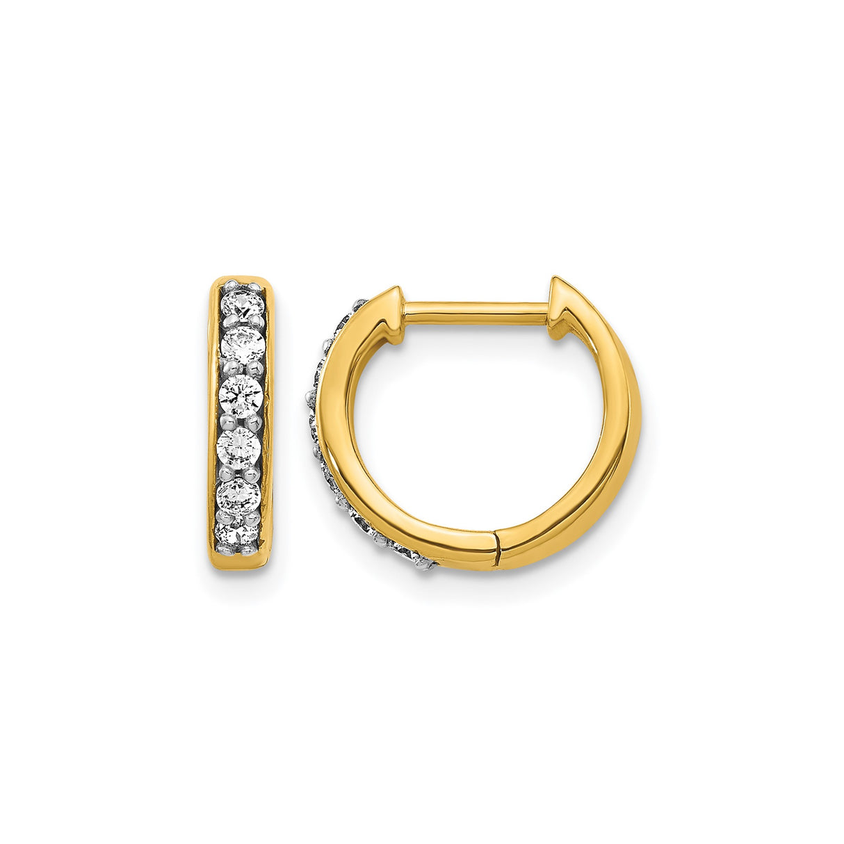 14k Yellow Gold Huggie Hoop Earrings with Round Cut Diamonds, Channel Setting, High Polish Finish