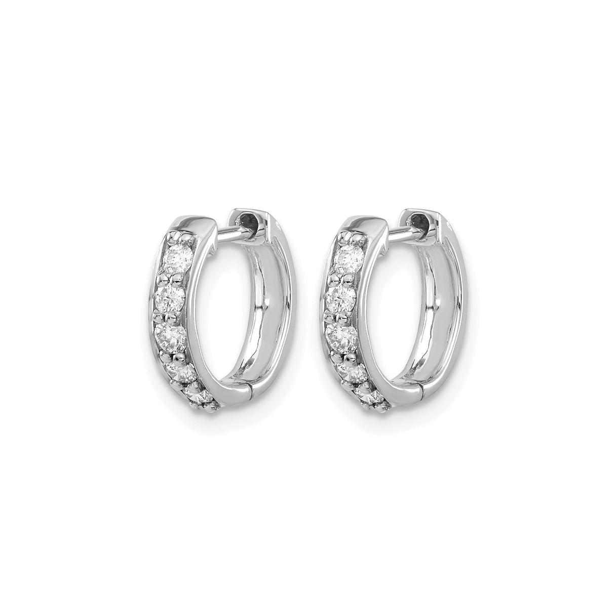 10k White Gold Diamond Hoop Earrings, Channel Set Round Cut, Polished Finish