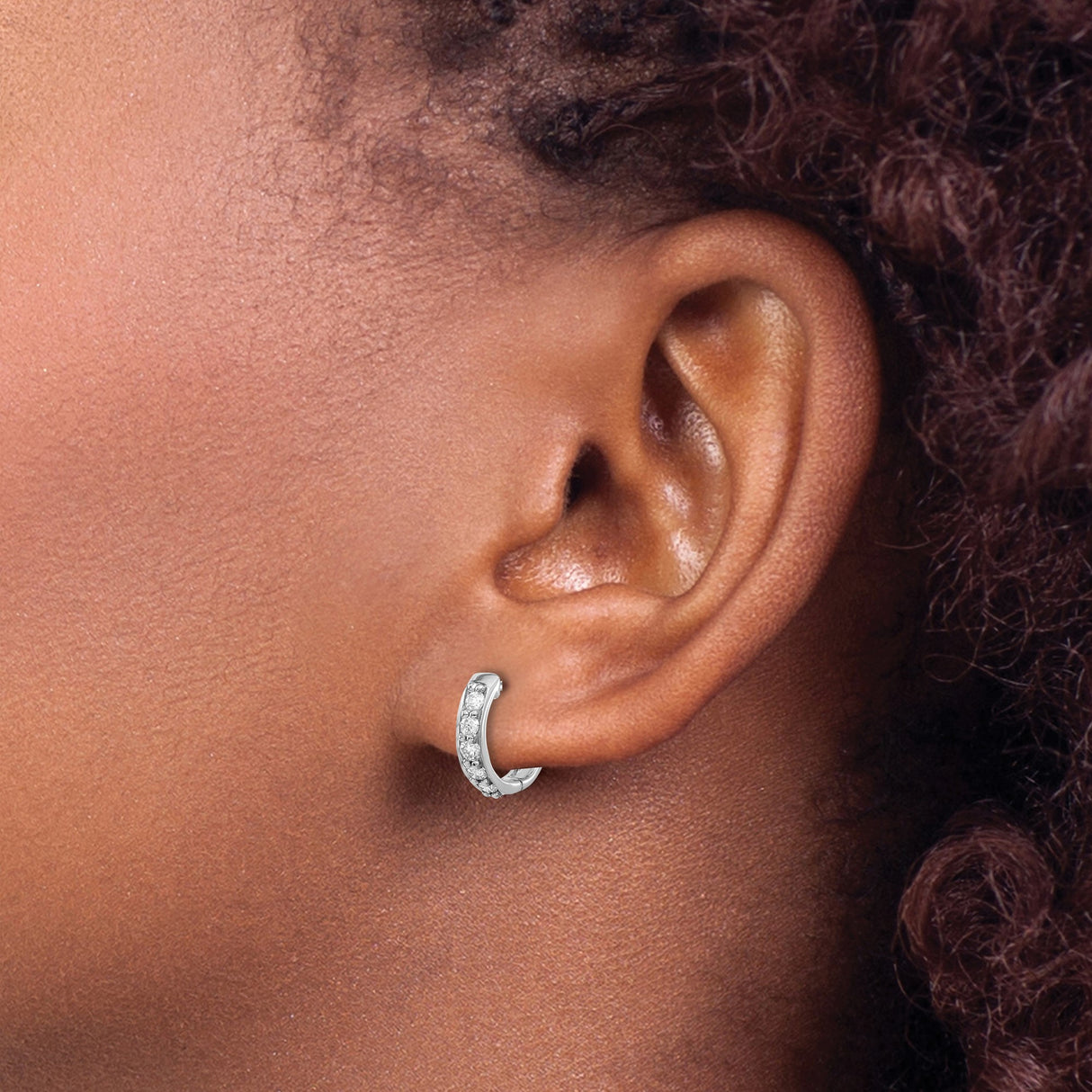 10k White Gold Diamond Hoop Earrings, Channel Set Round Cut, Polished Finish