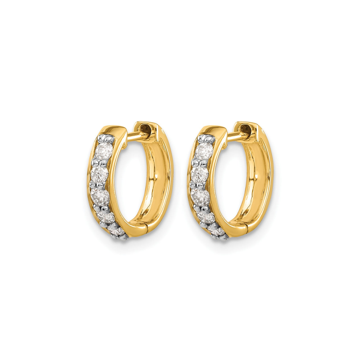 10k Yellow Gold Hoop Earrings, Diamond Accent Huggie Hoops, Channel Set Polished Style
