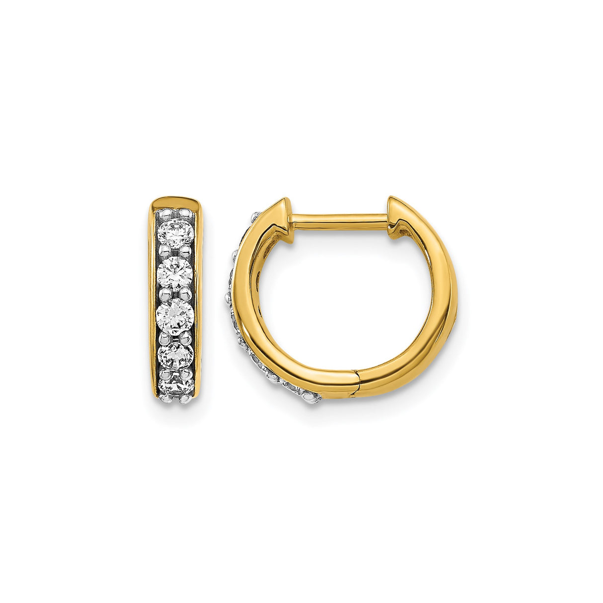 10k Yellow Gold Hoop Earrings, Diamond Accent Huggie Hoops, Channel Set Polished Style