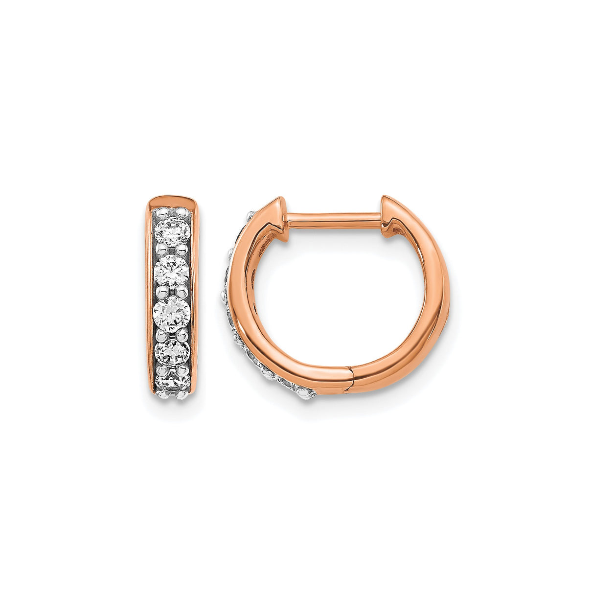 14k Rose Gold Huggie Earrings with Round Cut Diamonds in Channel Setting