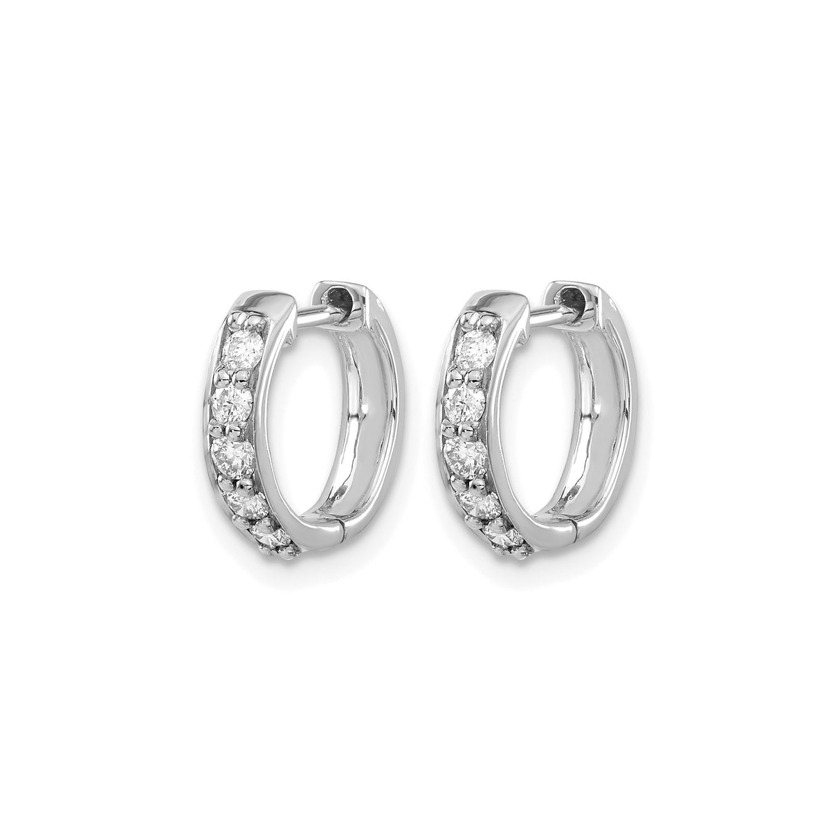 14k White Gold Diamond Hoop Earrings with Channel Set Round Cut Diamonds