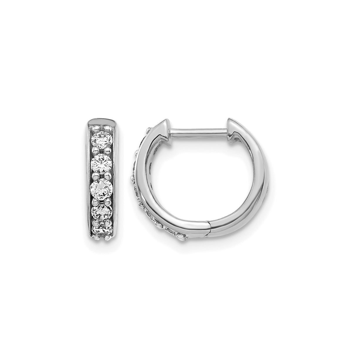 14k White Gold Diamond Hoop Earrings with Channel Set Round Cut Diamonds