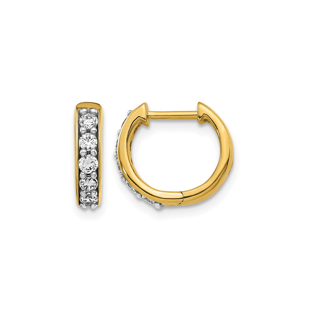 14k Yellow Gold Diamond Huggie Hoop Earrings, Channel-Set Round Cut, Lightweight for Women