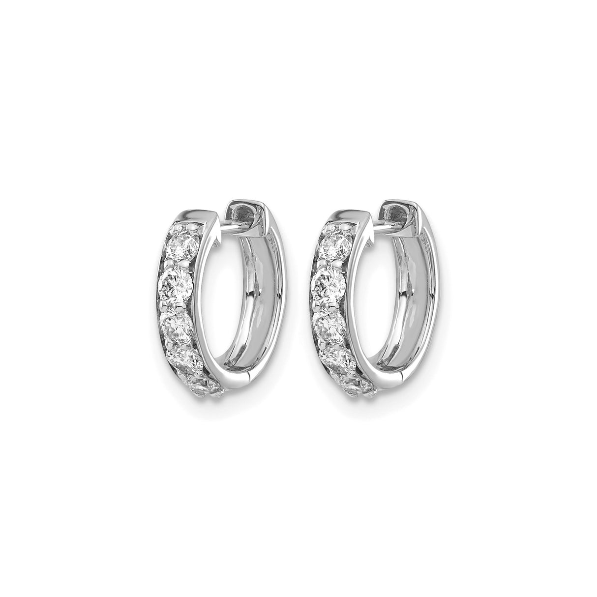 10k White Gold Hoop Earrings with Round Clear Gemstones, Channel Set Huggie Style