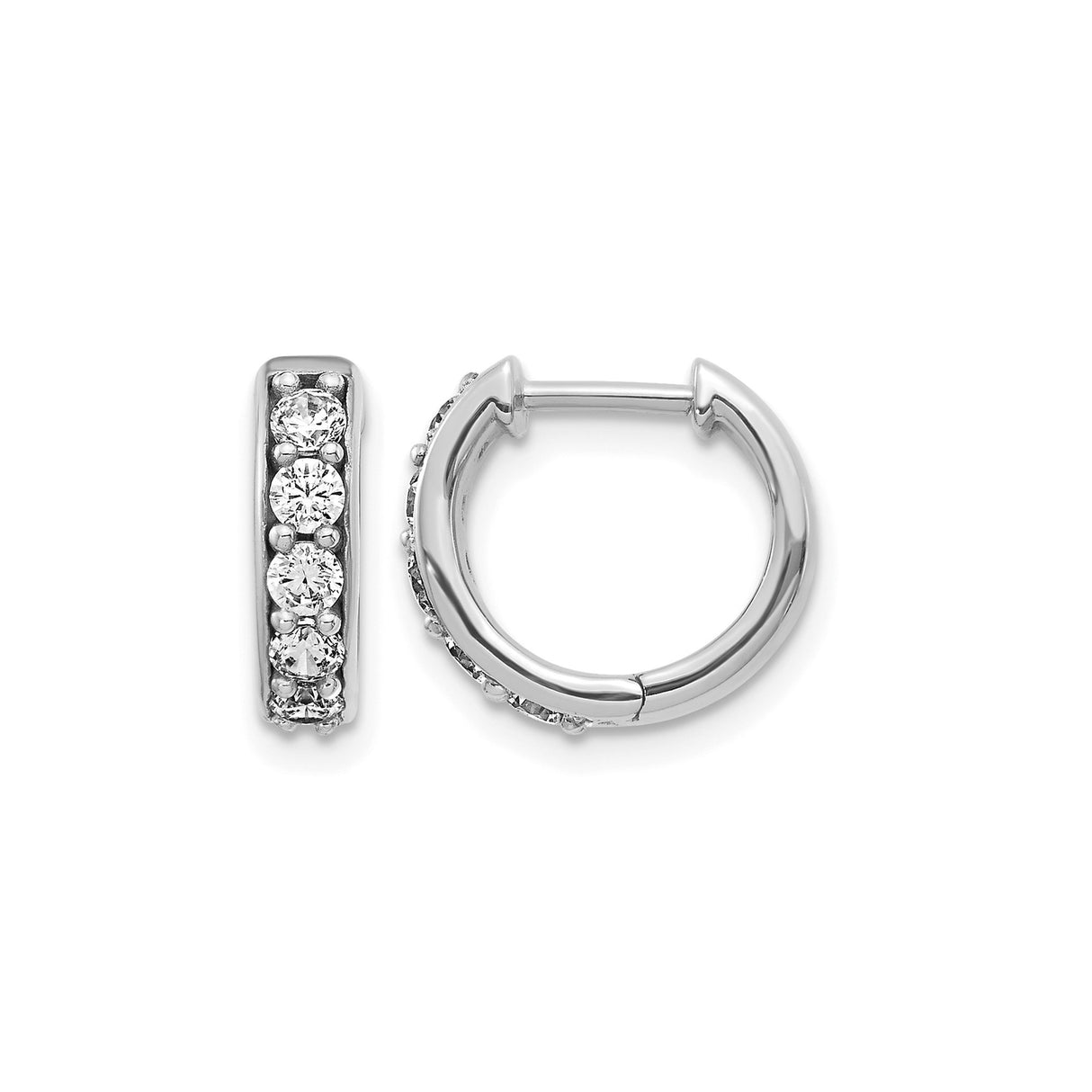 10k White Gold Hoop Earrings with Round Clear Gemstones, Channel Set Huggie Style