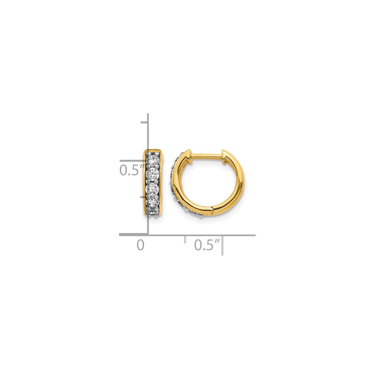 10k Yellow Gold Hoop Earrings with Round White Gemstones, Channel Set, Lightweight Hinged Design