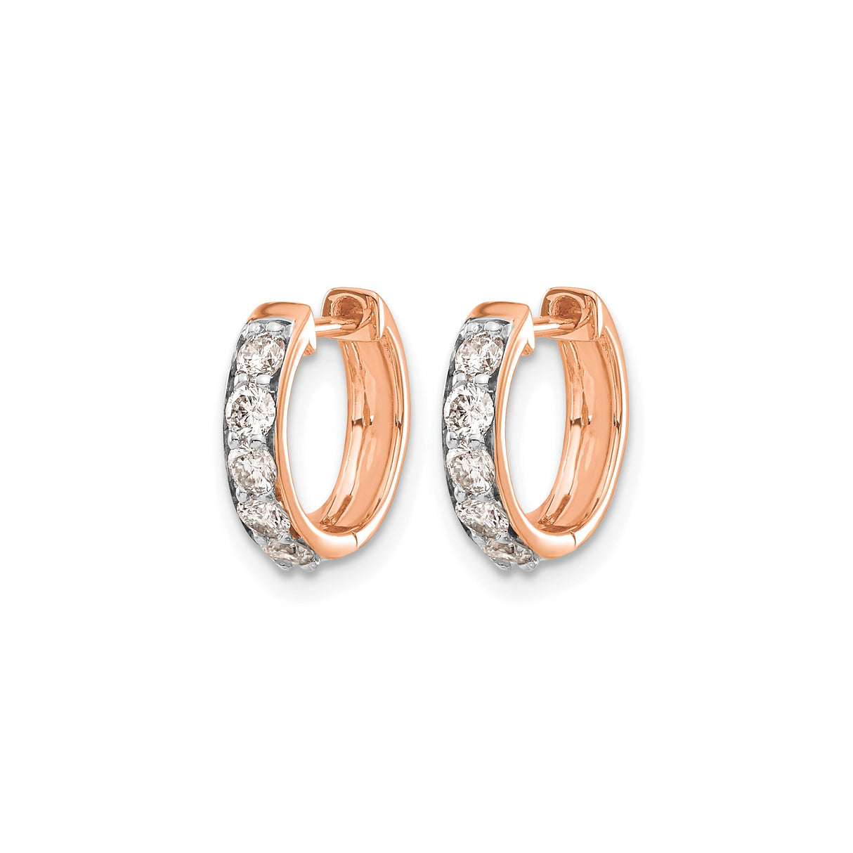 14k Rose Gold Diamond Huggie Hoop Earrings, Channel Set Round Cut, Minimalist Style for Women