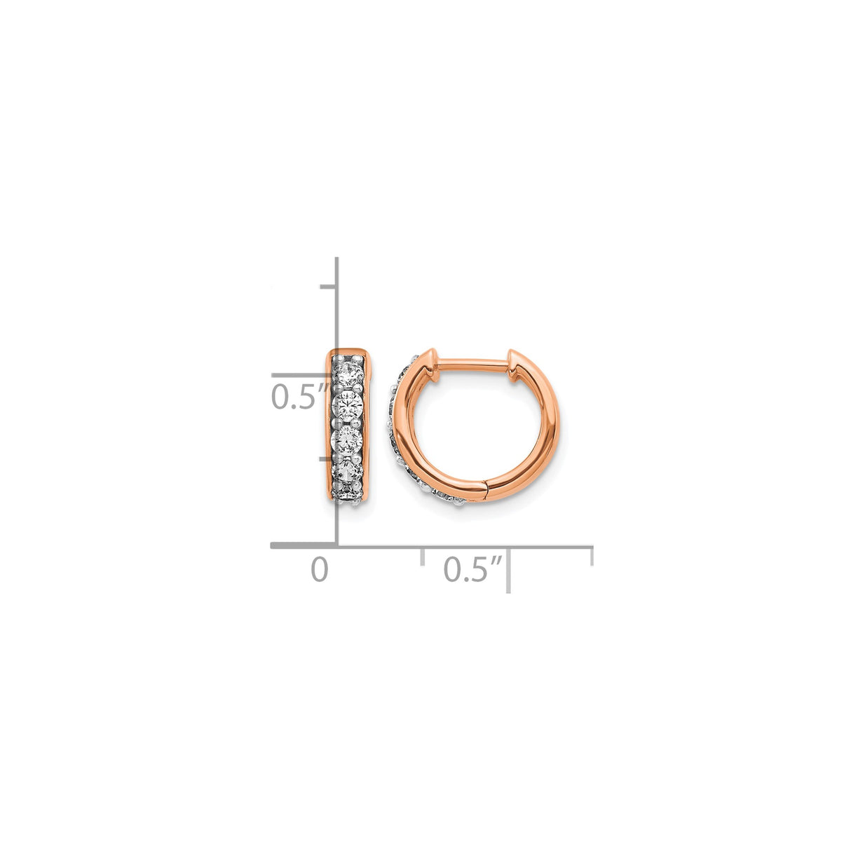 14k Rose Gold Diamond Huggie Hoop Earrings, Channel Set Round Cut, Minimalist Style for Women