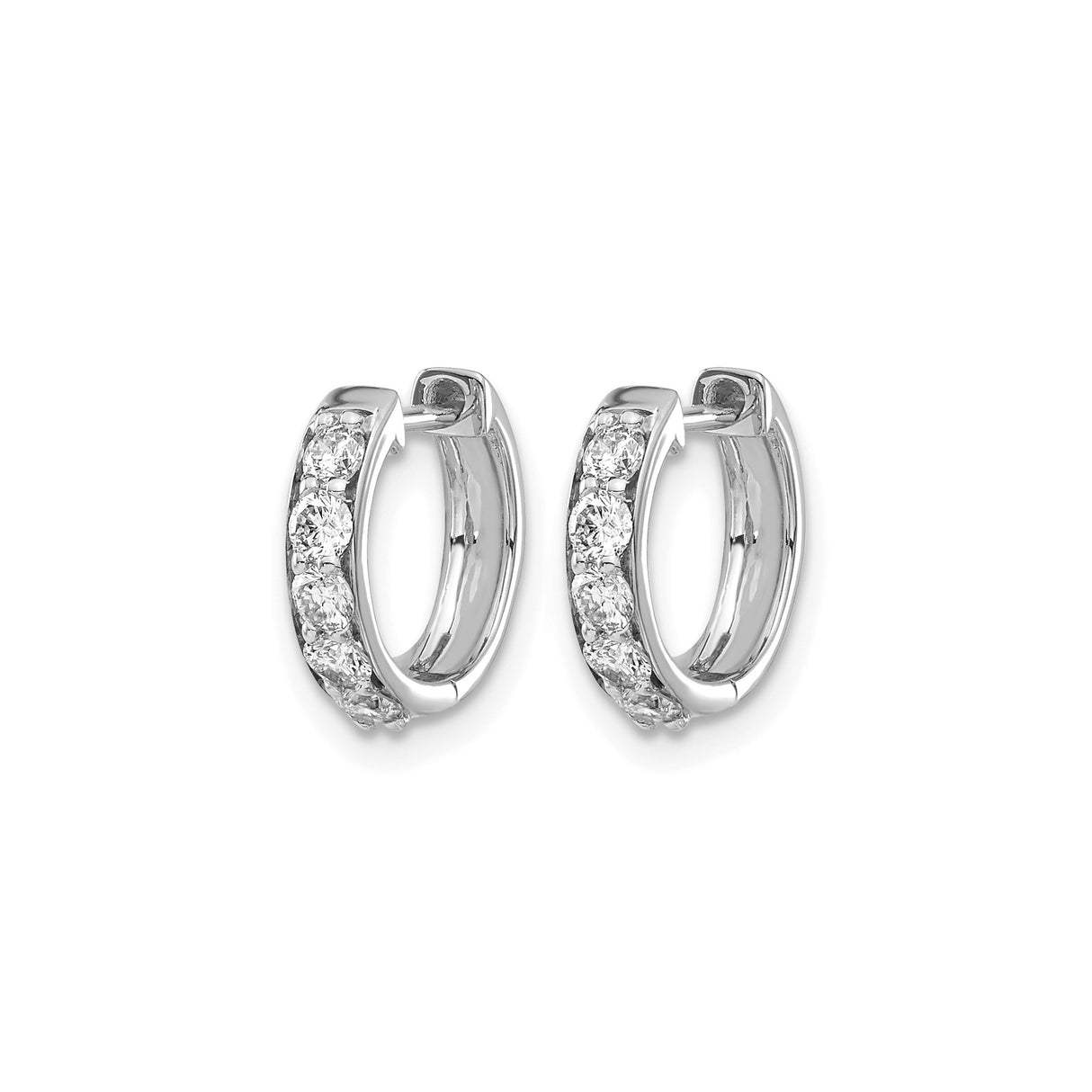 14k White Gold Hoop Earrings with Round Cut Diamonds, Channel Setting, Hinged Closure