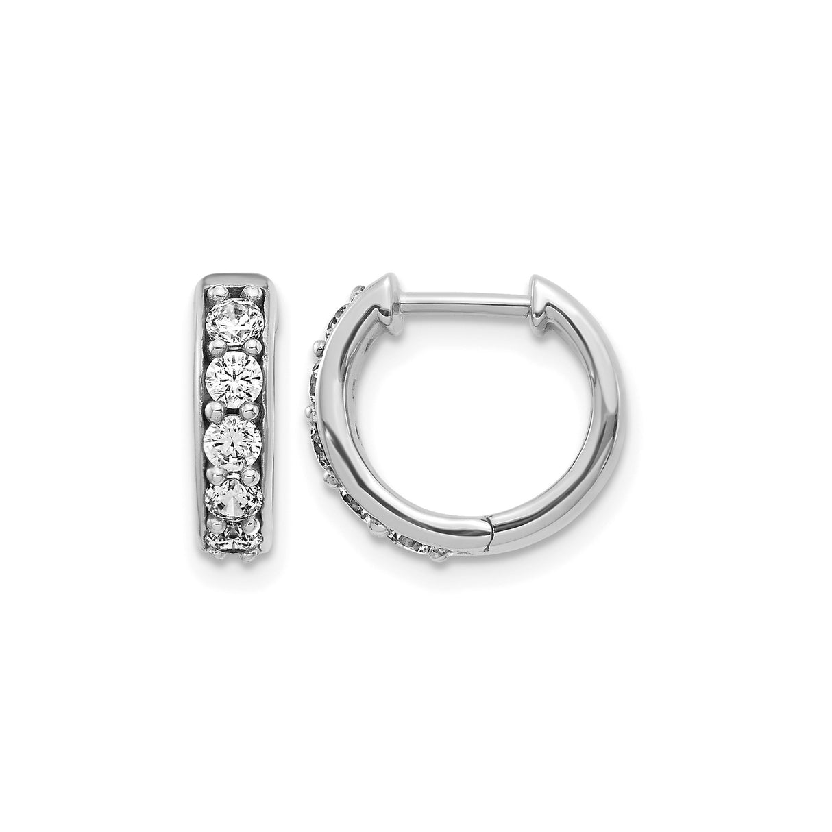 14k White Gold Hoop Earrings with Round Cut Cubic Zirconia, Channel Setting, Hinged Closure
