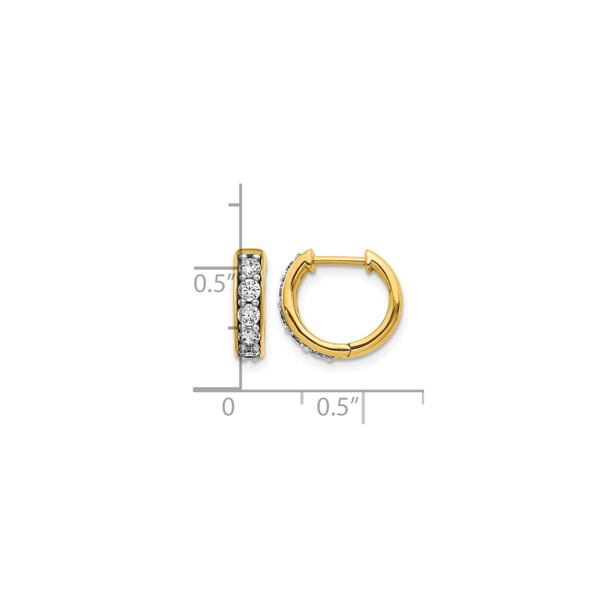 14k Yellow Gold Hoop Earrings with Round-Cut Diamonds in Channel Setting
