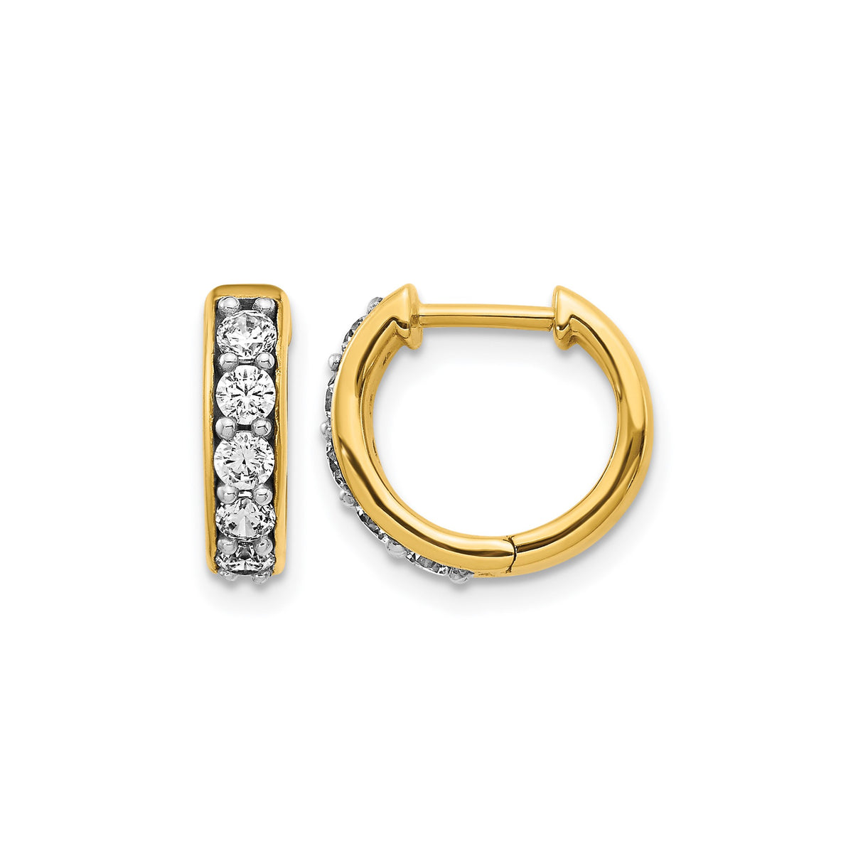 14k Yellow Gold Hoop Earrings with Round-Cut Diamonds in Channel Setting