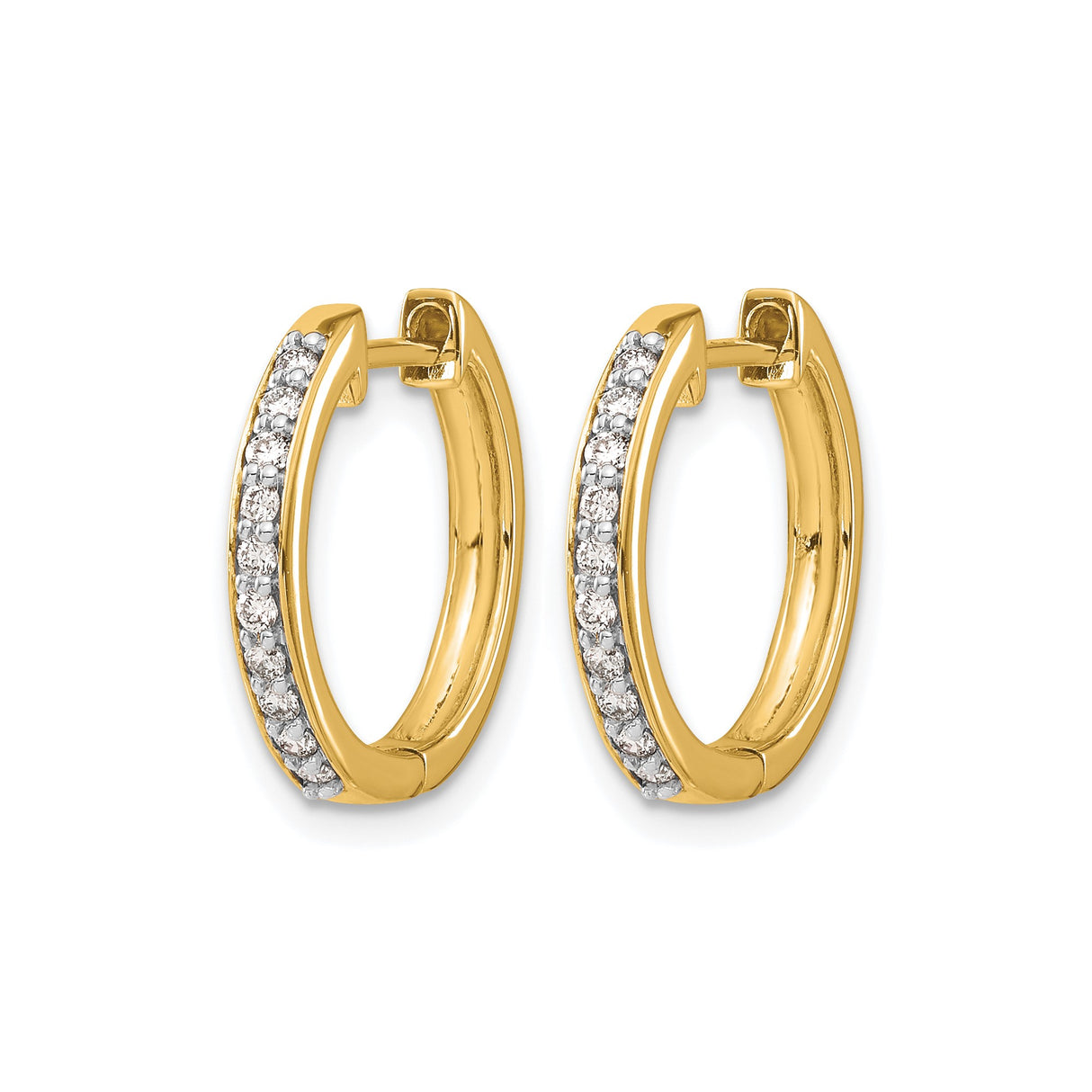 10k Yellow Gold Hoop Earrings with Round White Stones, Channel Set Classic Minimalist Style
