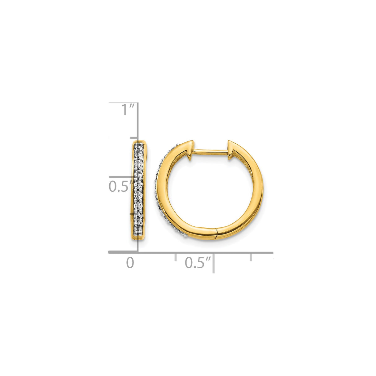 10k Yellow Gold Hoop Earrings with Round White Stones, Channel Set Classic Minimalist Style