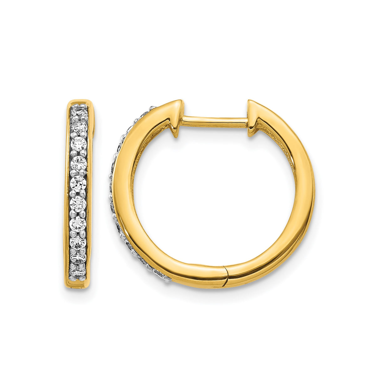 10k Yellow Gold Hoop Earrings with Round White Stones, Channel Set Classic Minimalist Style