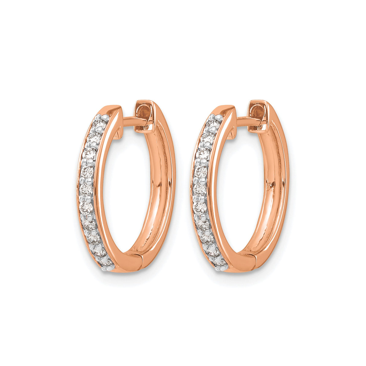 14k Rose Gold Huggie Earrings with Diamond, Petite Round Hoops, Modern Lightweight Design for Women