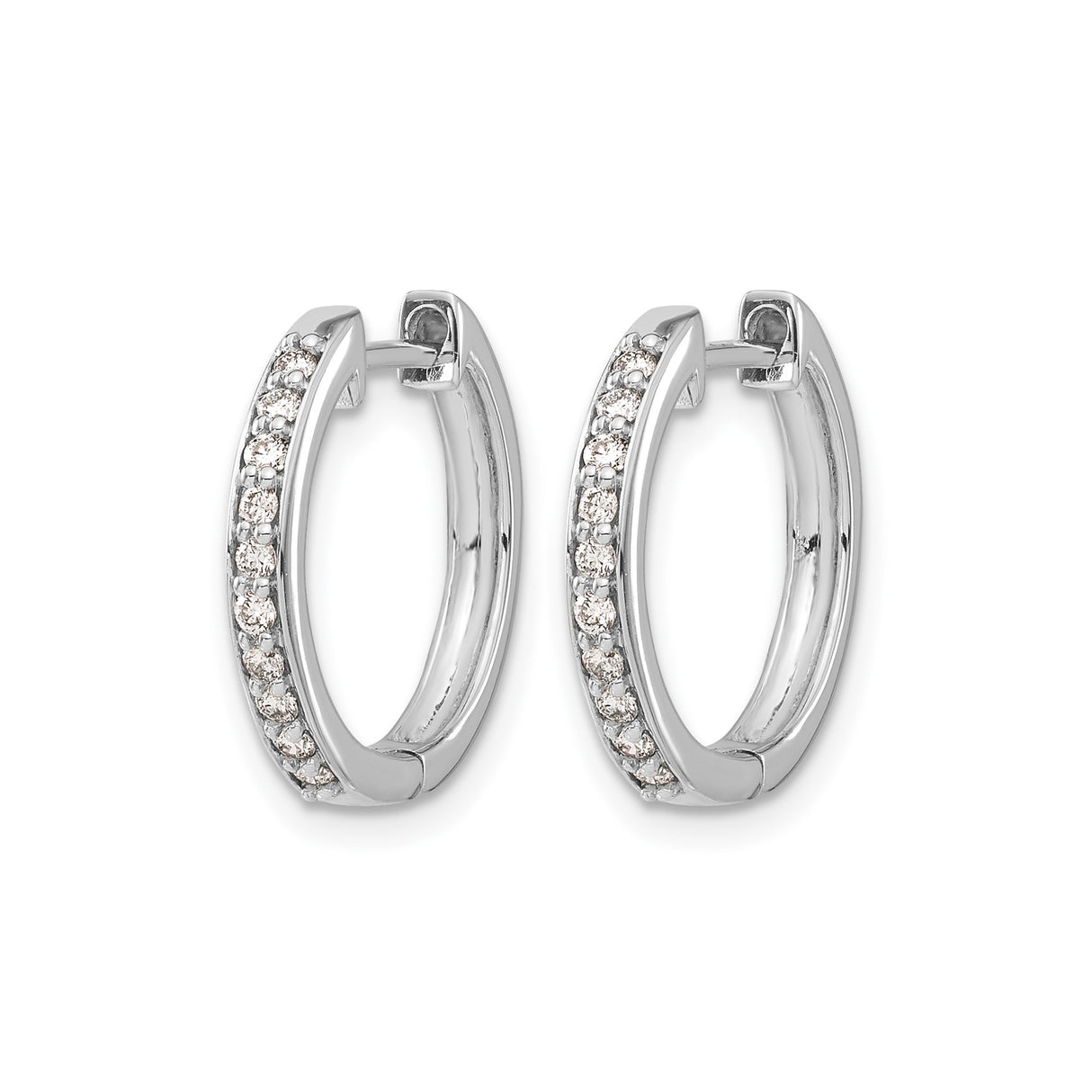14k White Gold Huggie Hoop Earrings with Round Cut Diamonds, Sleek Polished Design for Women