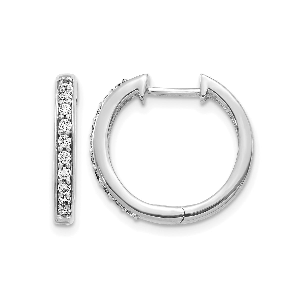 14k White Gold Huggie Hoop Earrings with Round Cut Diamonds, Sleek Polished Design for Women