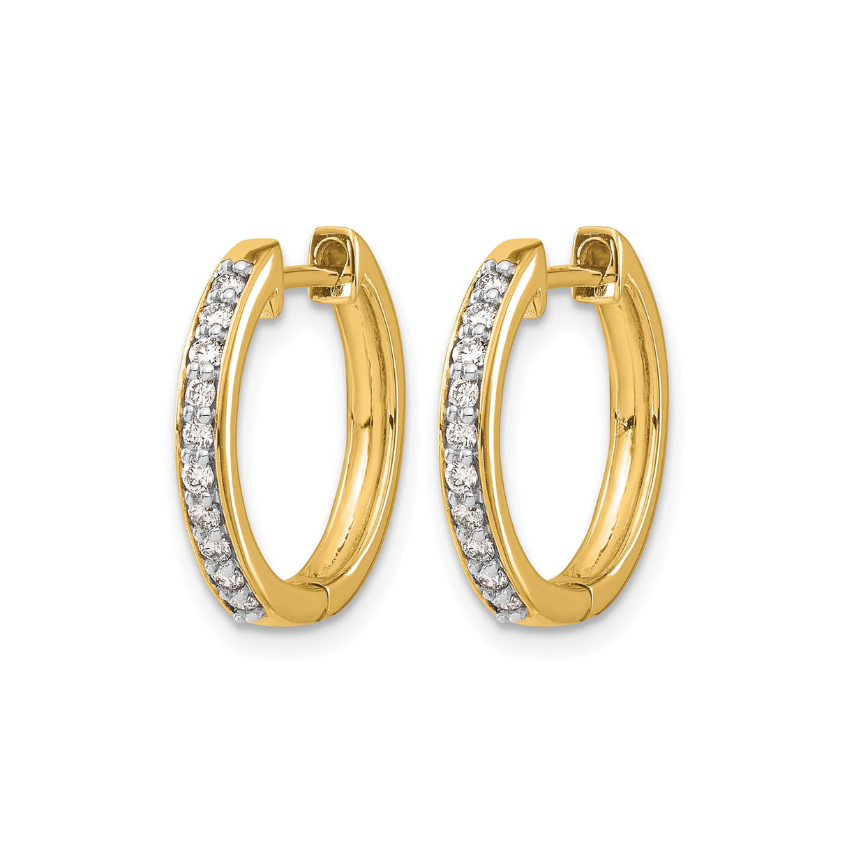 14k Yellow Gold Hoop Earrings with Round Cut Diamond in Channel Setting, Polished Finish