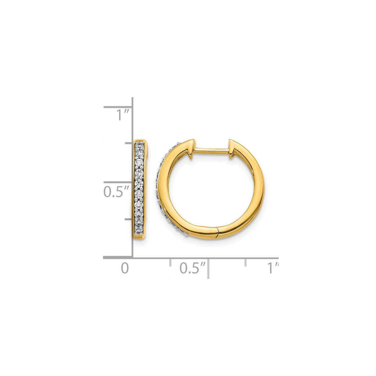 14k Yellow Gold Hoop Earrings with Round Cut Diamond in Channel Setting, Polished Finish