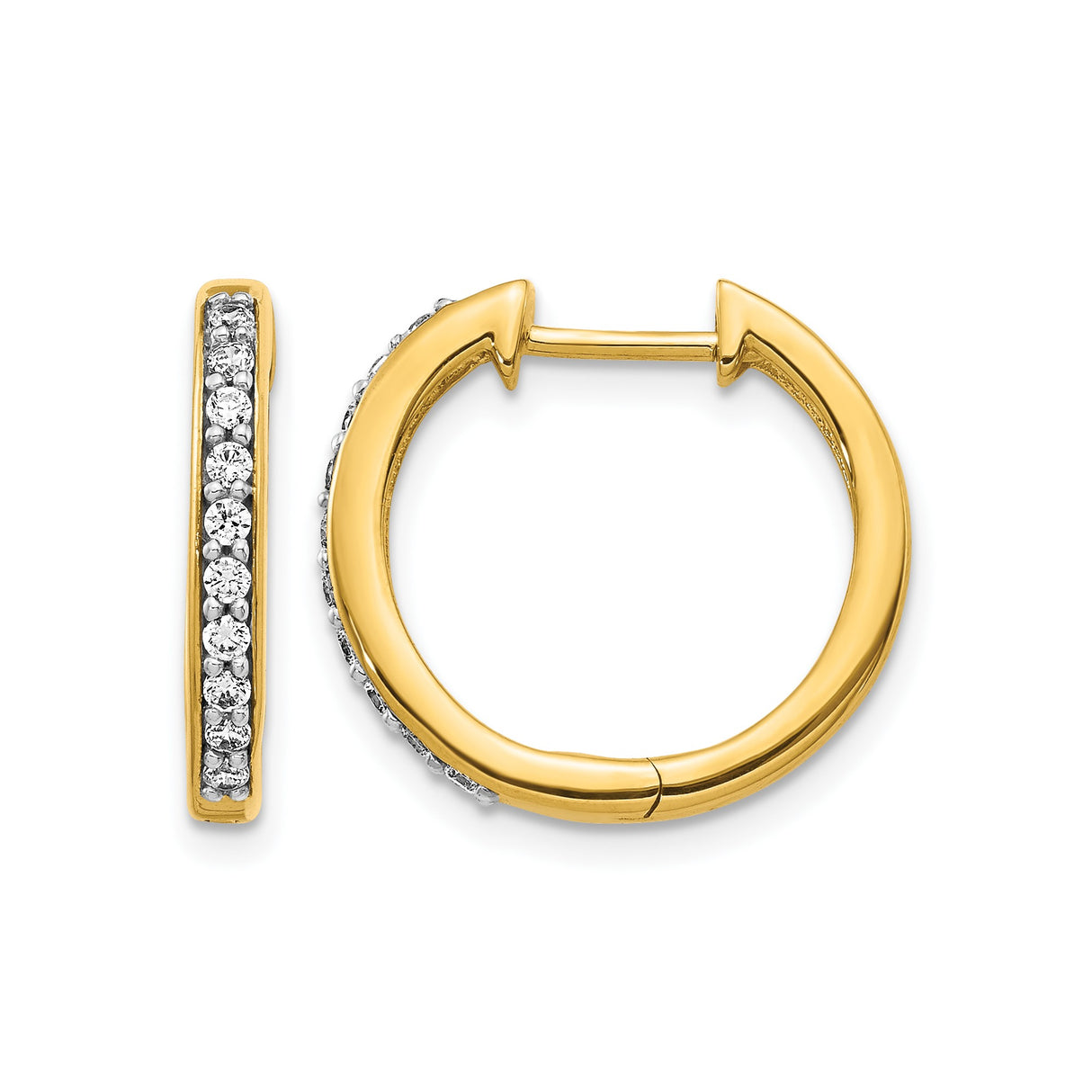 14k Yellow Gold Hoop Earrings with Round Cut Diamond in Channel Setting, Polished Finish