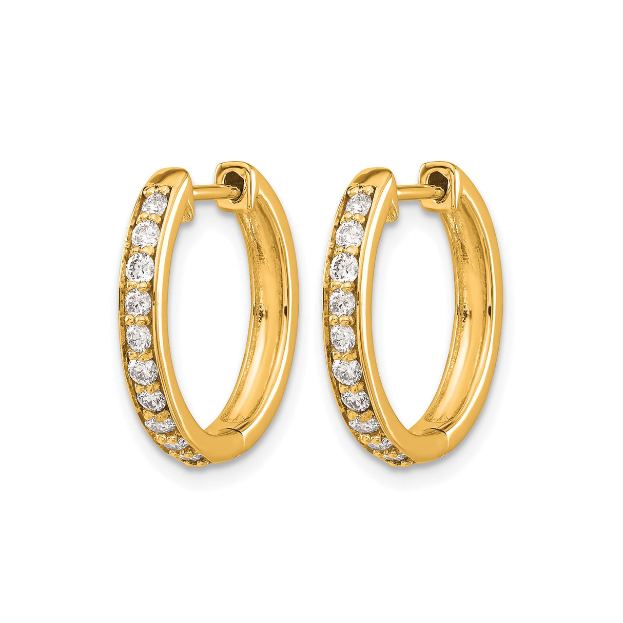 10k Yellow Gold Hoop Earrings with Channel Set Round White Diamonds, Hinged Classic Style