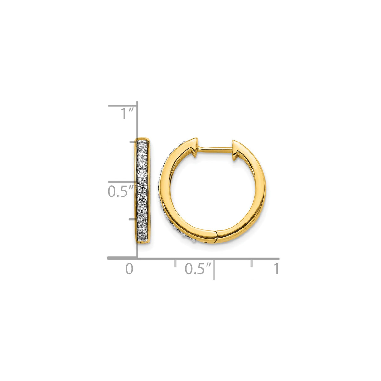 10k Yellow Gold Hoop Earrings with Channel Set Round White Diamonds, Hinged Classic Style