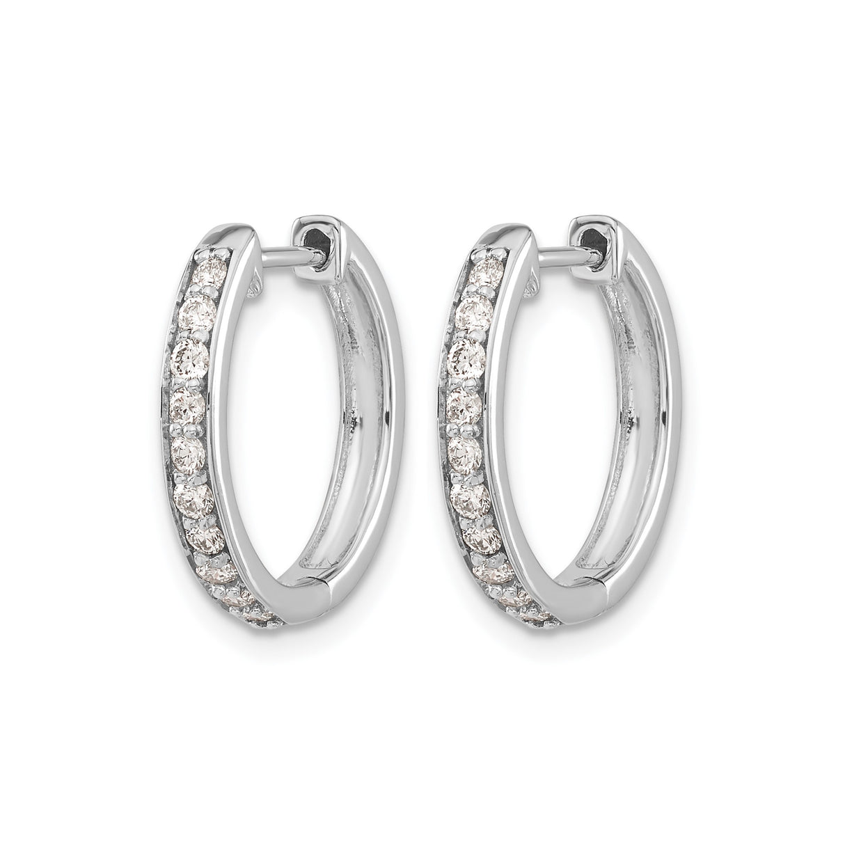 14k White Gold Huggie Hoop Earrings with Round Diamond, Minimalist Style for Women