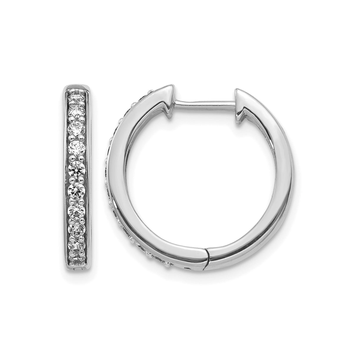14k White Gold Huggie Hoop Earrings with Round Diamond, Minimalist Style for Women
