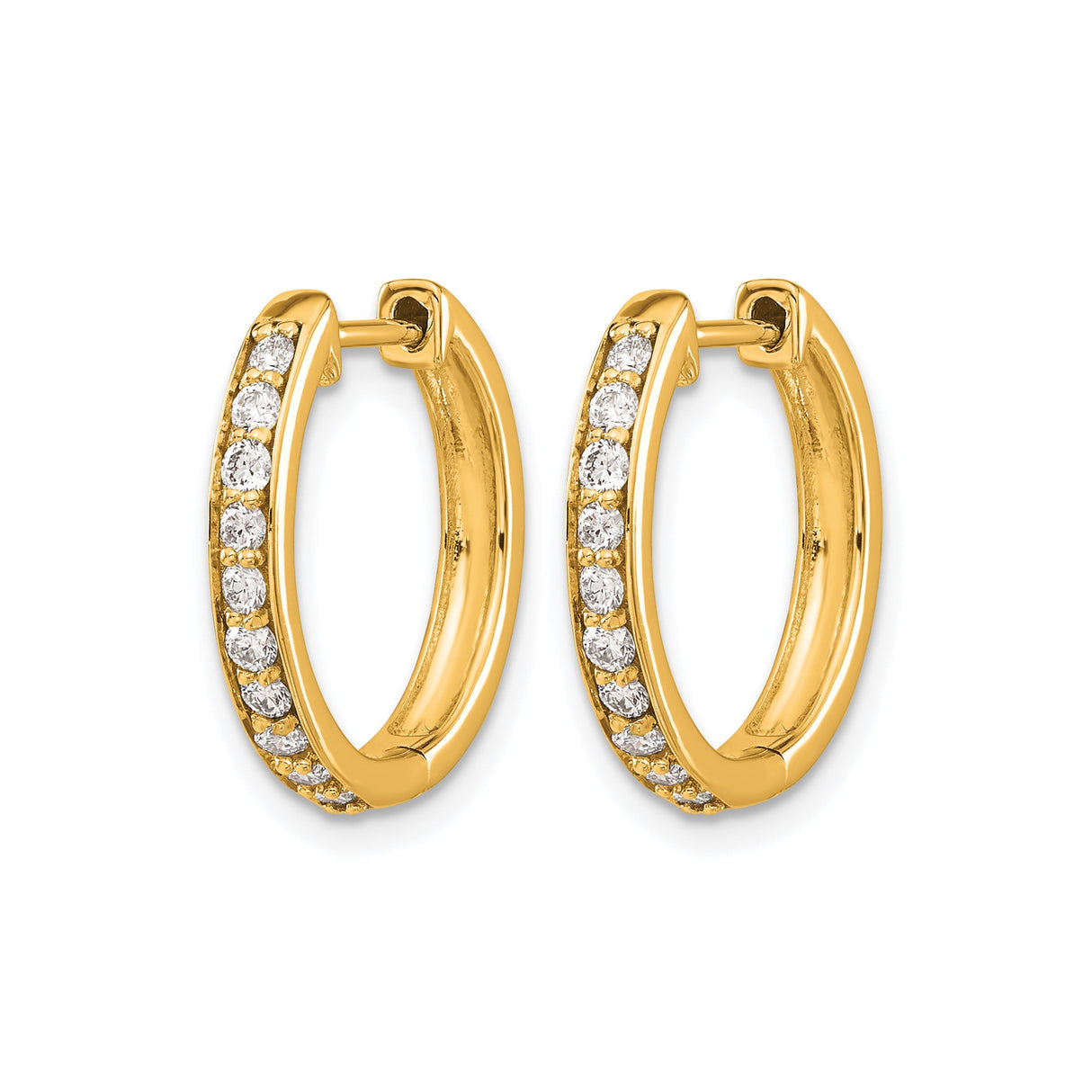 14k Yellow Gold Hoop Earrings with Round Cut Diamonds, Channel Set Huggie Style