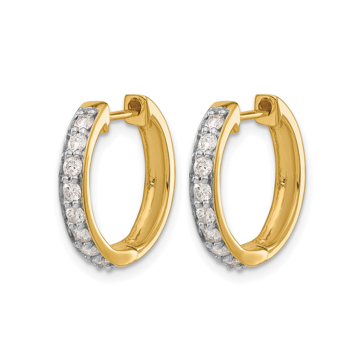 10k Yellow Gold Hoop Earrings with Round White Diamonds, Channel Set Huggie Style