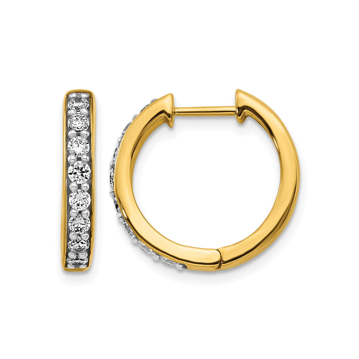 10k Yellow Gold Hoop Earrings with Round White Diamonds, Channel Set Huggie Style