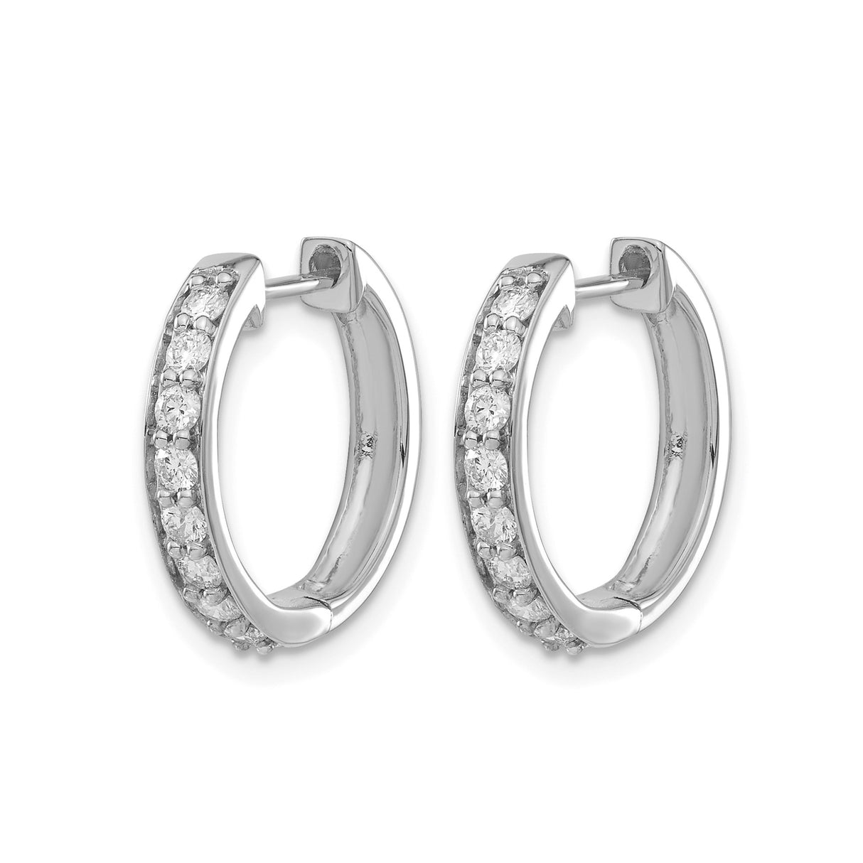 14k White Gold Hoop Earrings with Round Cut Diamonds in Channel Setting