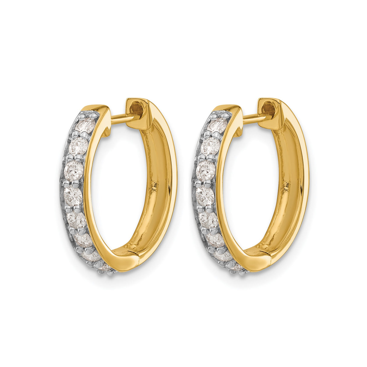 14k Yellow Gold Hoop Earrings with Diamond Accents, Channel Set Round Cut Stones