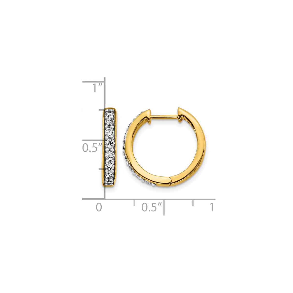 14k Yellow Gold Hoop Earrings with Diamond Accents, Channel Set Round Cut Stones