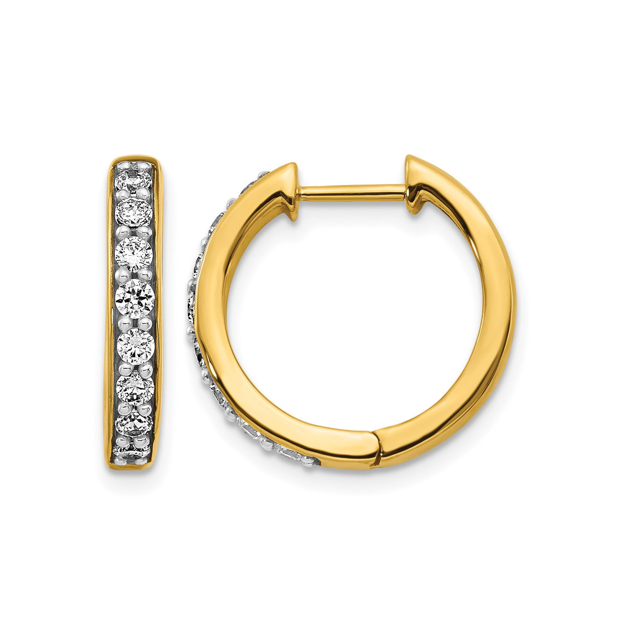 14k Yellow Gold Hoop Earrings with Diamond Accents, Channel Set Round Cut Stones
