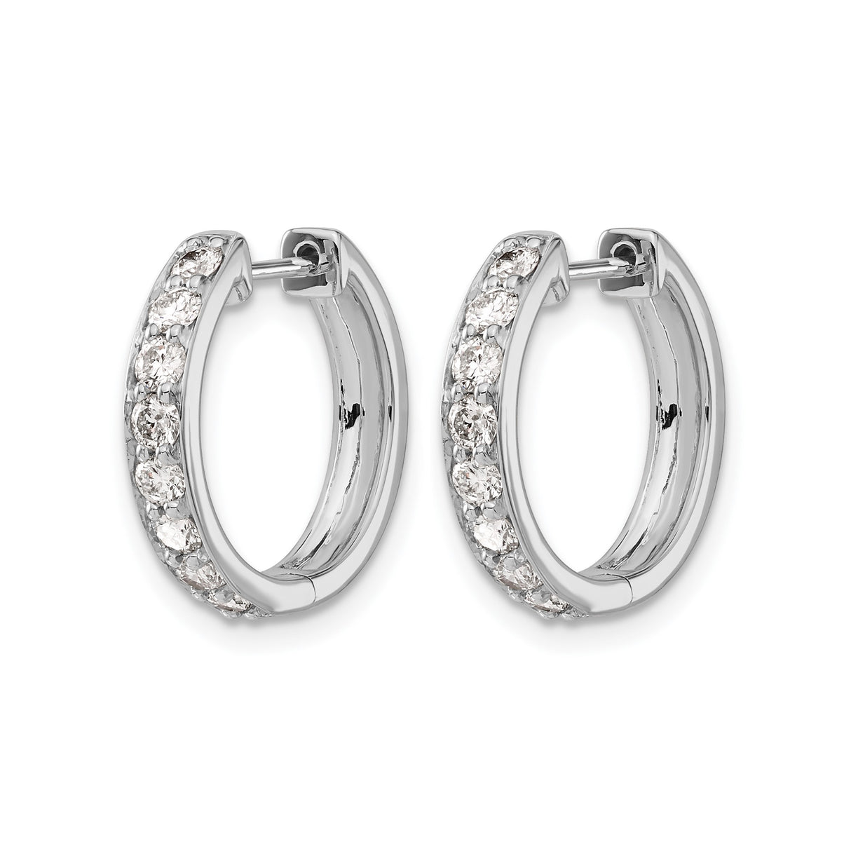 10k White Gold Hoop Earrings with Round Cut Clear Stones, Channel Setting, Polished Finish