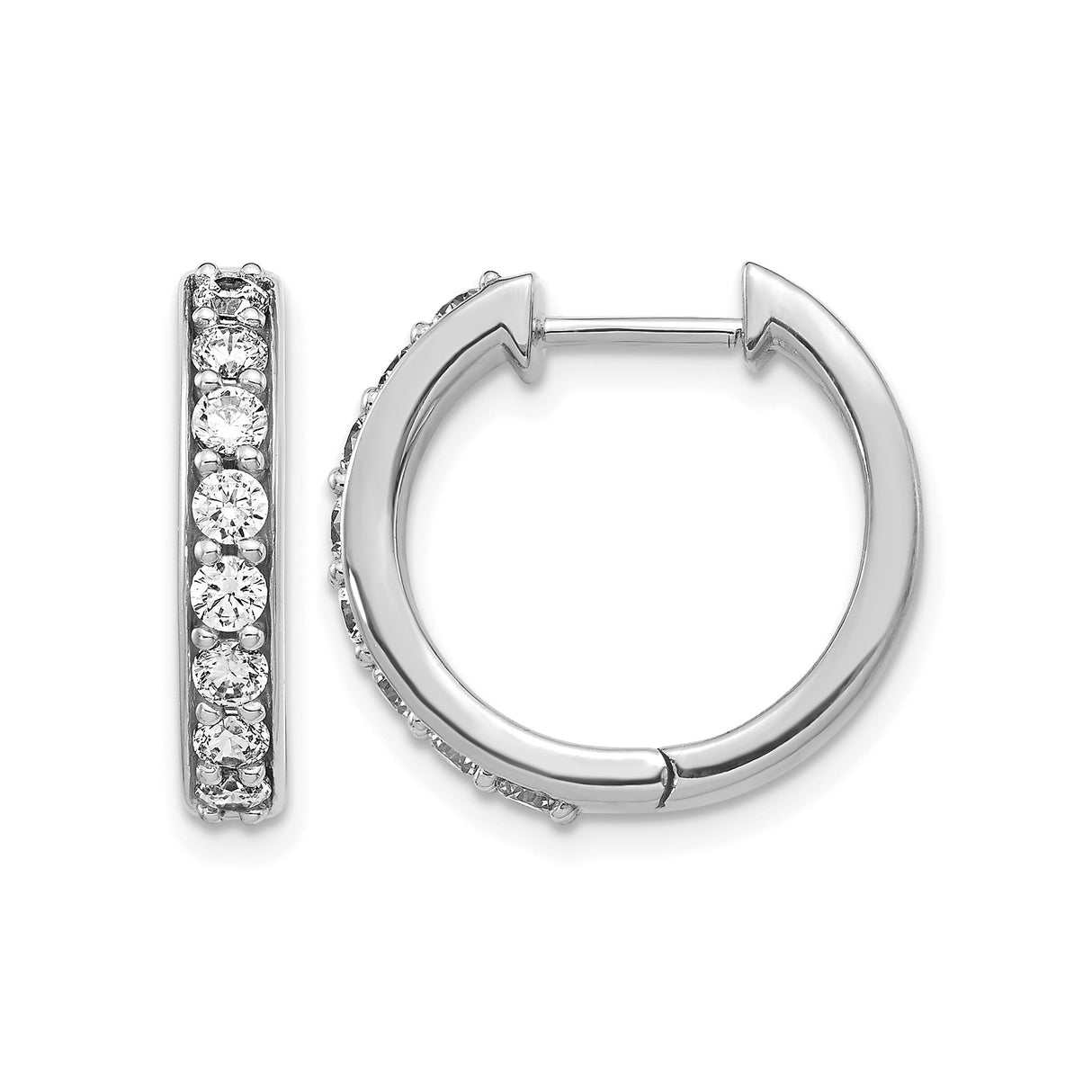 10k White Gold Hoop Earrings with Round Cut Clear Stones, Channel Setting, Polished Finish