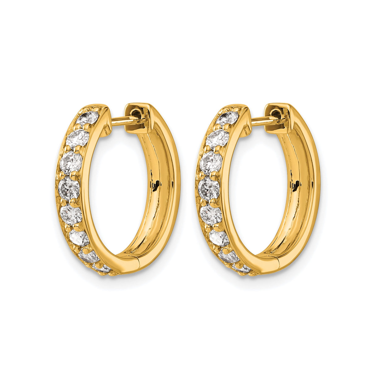 10k Yellow Gold Hoop Earrings with Round Cut White Stones in Channel Set Design