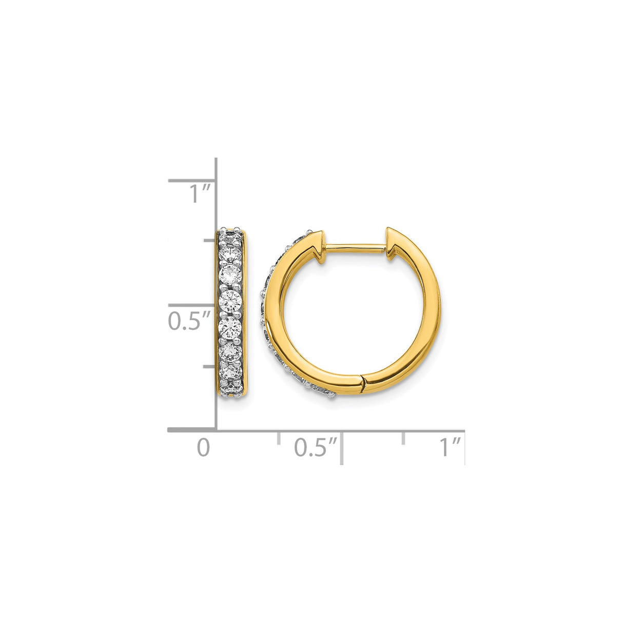 10k Yellow Gold Hoop Earrings with Round Cut White Stones in Channel Set Design