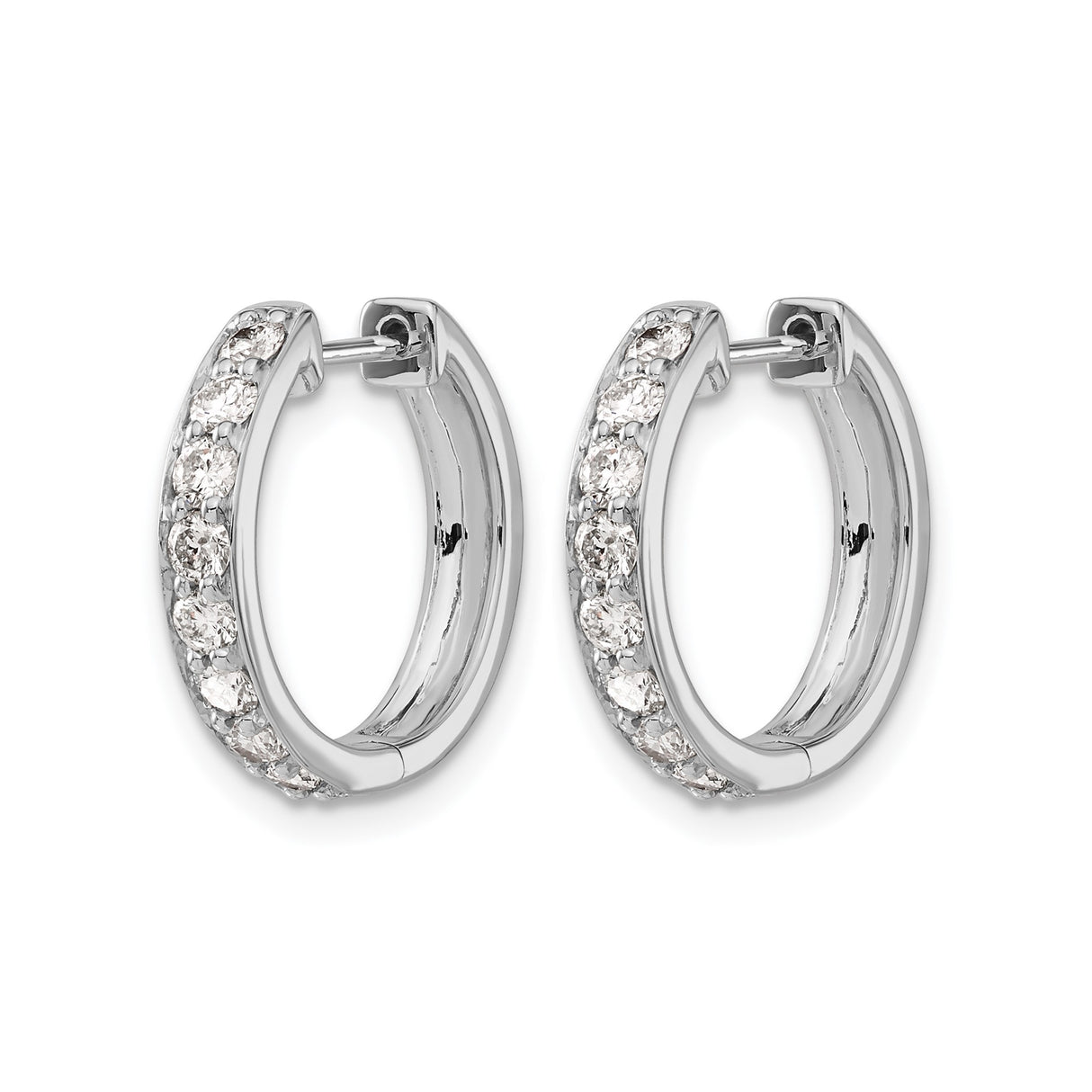14k White Gold Diamond Hoop Earrings with Round Cut Diamonds in Channel Setting